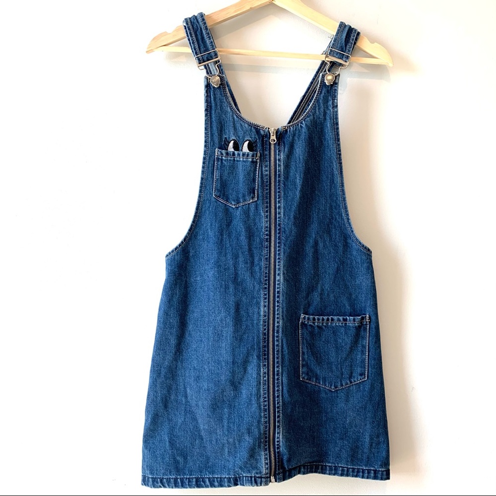 Forever 21 Bib Overall Jean Zip Dress Size M Blue